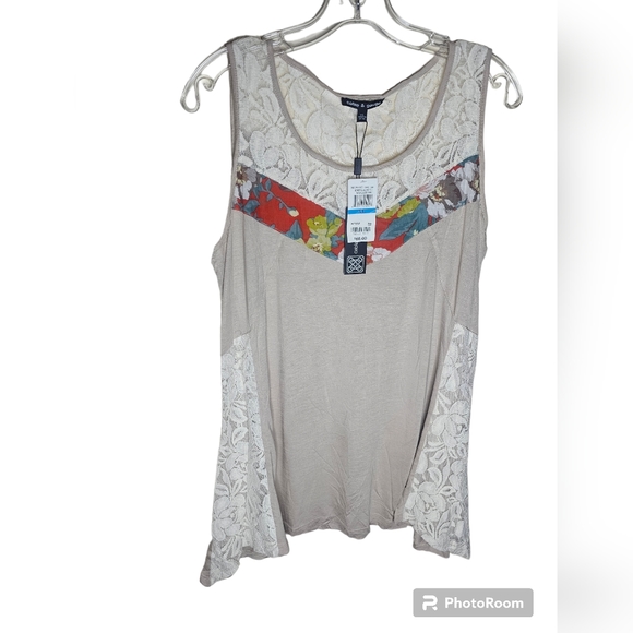 Cable & Gauge women's beige designed sleeveless high-low top size XL - Picture 1 of 8